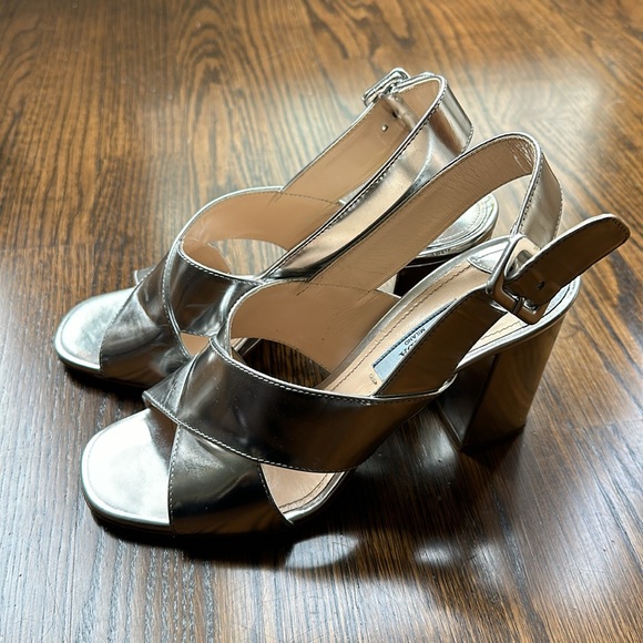Prada Metallic Silver Block Heels - Picture 4 of 7
